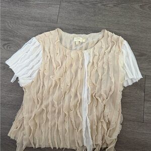 Princess Polly Beige and White Ruffle Blouse
